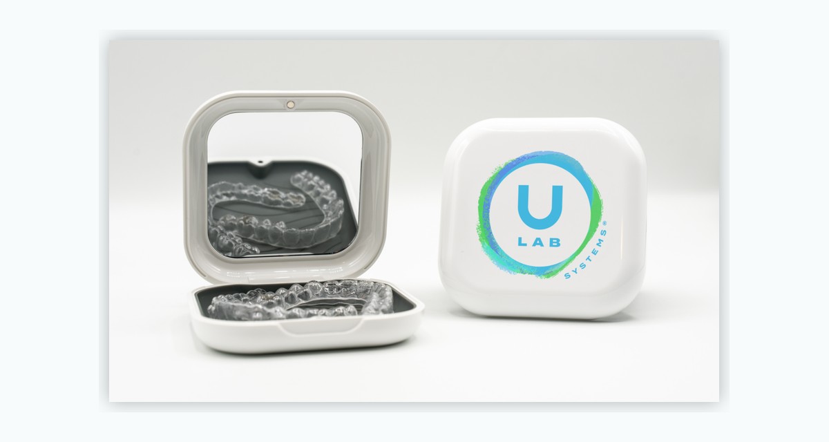 uLab uSmile aligner trays with a white U LAB Systems case