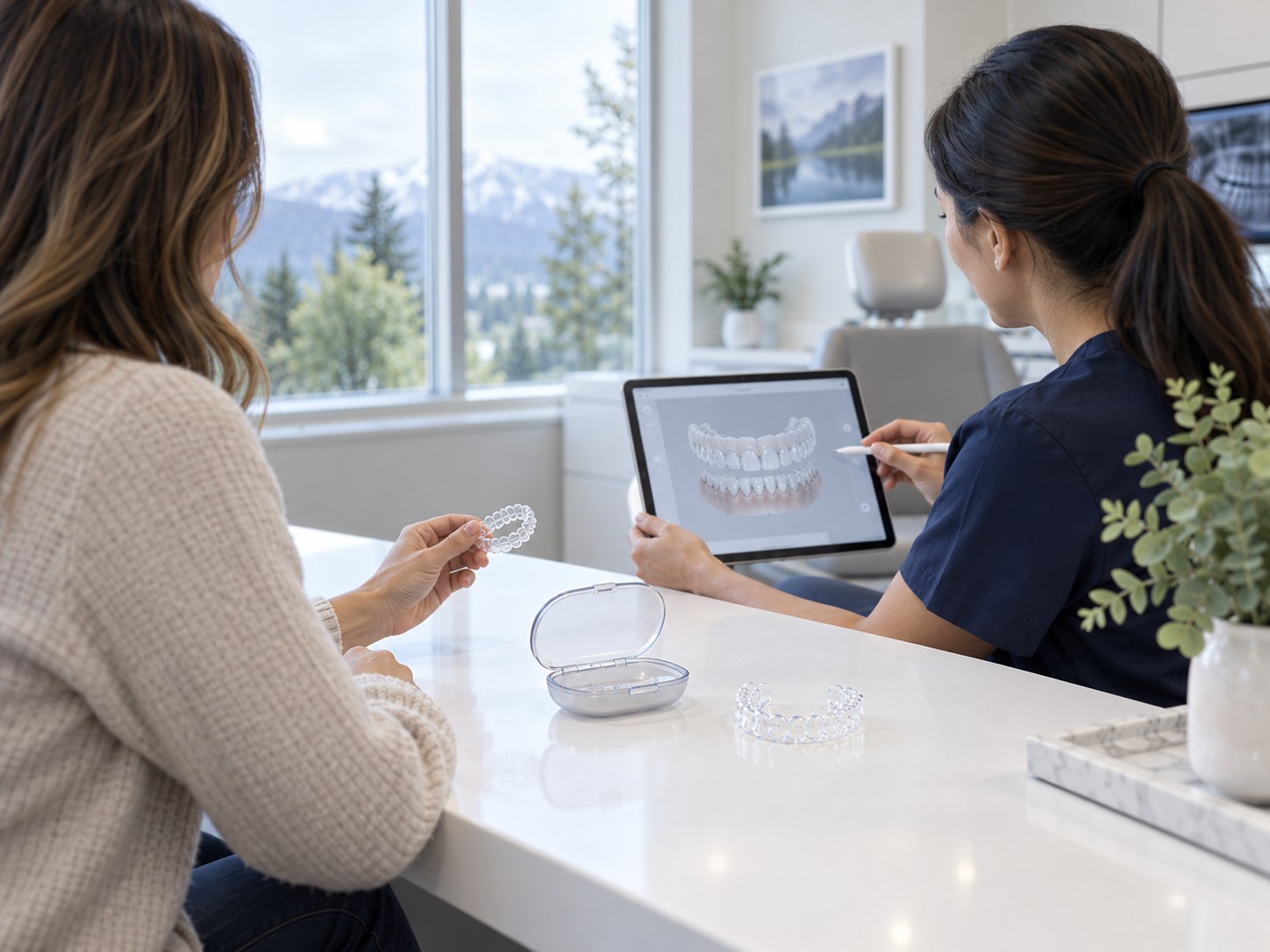 Clear aligner consultation in a modern orthodontic office